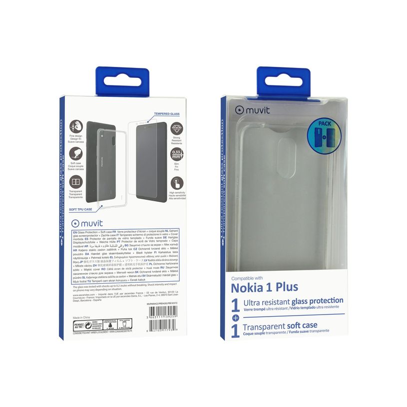 3663111139259-Muvit - kit coque souple + protection verre trempé pour NOKIA 1+ - transparent-P_79440439_3-2